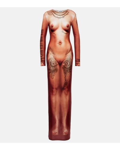 Jean Paul Gaultier Vestido largo Nude estampado - Marrón