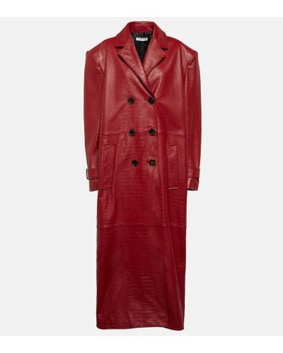 Alessandra Rich Oversized Croc-effect Leather Coat - Red