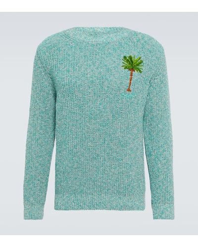 Alanui Palm Tree Cotton-blend Sweater - Blue