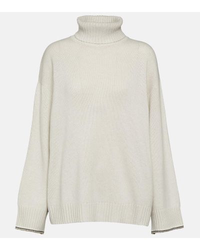 Brunello Cucinelli Rollkragenpullover aus Wolle, Kaschmir und Seide - Weiß