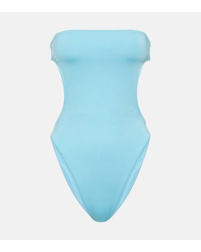 Saint Laurent Cutout Strapless Swimsuit - Blue