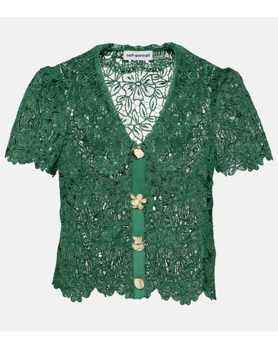 Self-Portrait Floral Lace Top - Green