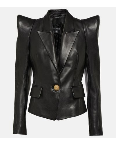 Balmain Leather Blazer - Black