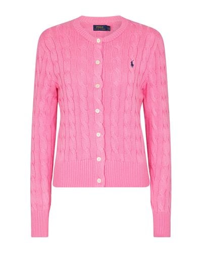 Polo Ralph Lauren Cable-knit Cotton Cardigan in Pink - Lyst