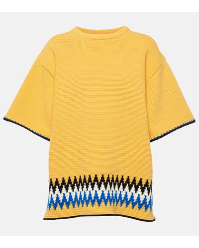 Jil Sander Jacquard-trimmed Cotton Jersey T-shirt - Yellow