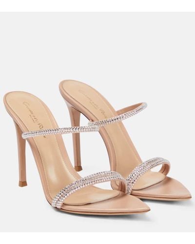 Gianvito Rossi Embellished Leather Mules - Natural