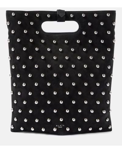 Alaïa Folded Embellished Suede Tote Bag - Black
