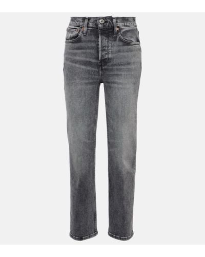 RE/DONE Jeans cropped 70s Stove Pipe a vita alta - Grigio