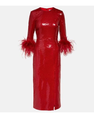 Rebecca Vallance Robe midi Nika a sequins et plumes - Rouge