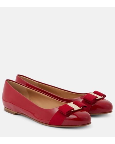 Ferragamo Varina Patent Leather Ballet Flats - Red