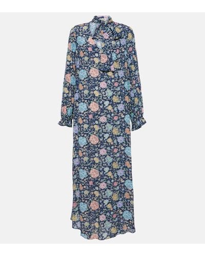 RIXO London Ferne Floral Crepe Midi Dress - Blue