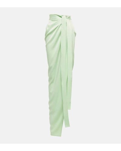 Alex Perry Kelton Pleated Satin Maxi Skirt - Green