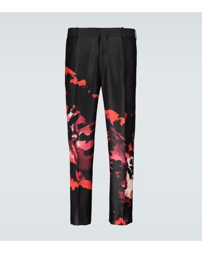 Alexander McQueen Ink Floral Pants - Red