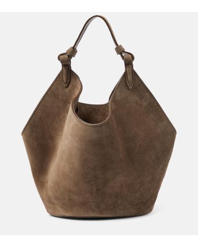 Khaite Tote Lotus Mini aus Veloursleder - Braun