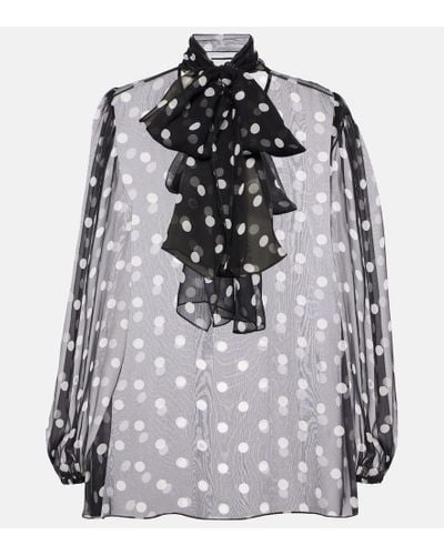 Dolce & Gabbana Polka-dot Bow-detail Silk Chiffon Blouse - Gray