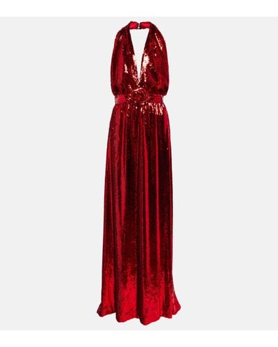 Rodarte Halterneck Sequined Corsage Gown - Red