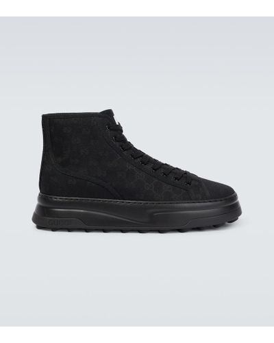 Gucci Zapatillas altas de lona con GG en jacquard - Negro