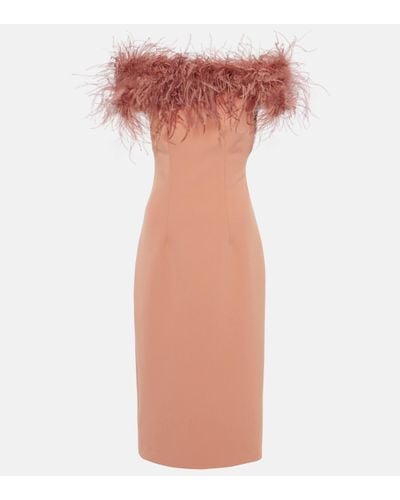 Safiyaa Feather-trimmed Midi Dress - Pink