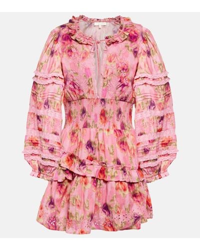 LoveShackFancy Mini-robe En Coton À Imprimé Fleuri, Finitions En Crochet Et Broderies Clarkie - Rose
