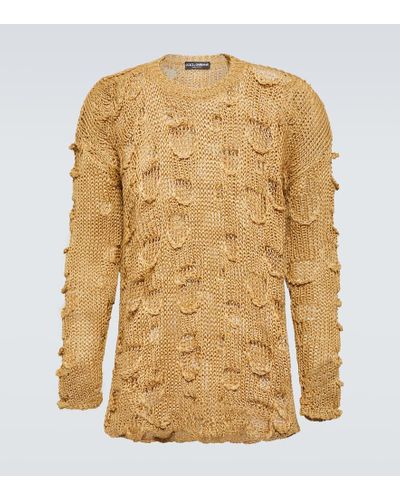Dolce & Gabbana Re-edition Distressed Silk And Linen Sweater - Natural