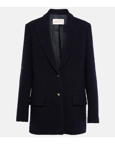 Valentino Rockstud Wool-blend Tweed Blazer - Blue