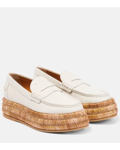 Tod's Leather And Raffia Platform Loafers - White