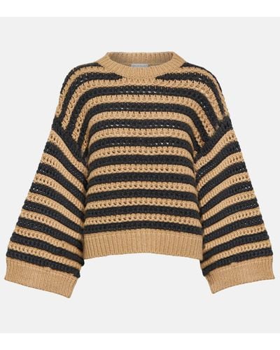 Brunello Cucinelli Striped Wool, Cashmere, And Silk Jumper - Multicolour