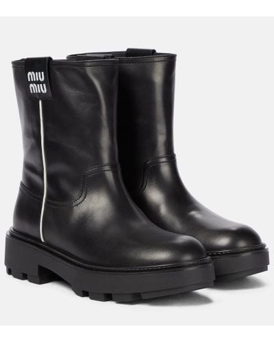 Miu Miu Botines biker de piel - Negro