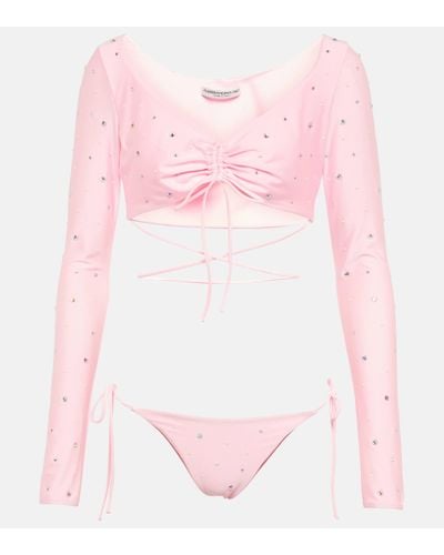 Alessandra Rich Crystal-embellished Ruched Bikini - Pink