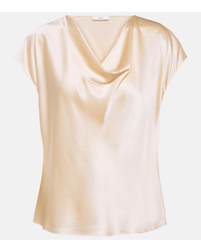 Vince Cowl Neck Silk Top - Natural