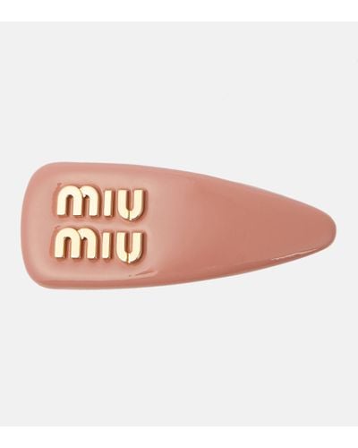 Miu Miu Barrette en cuir verni a logo - Rose