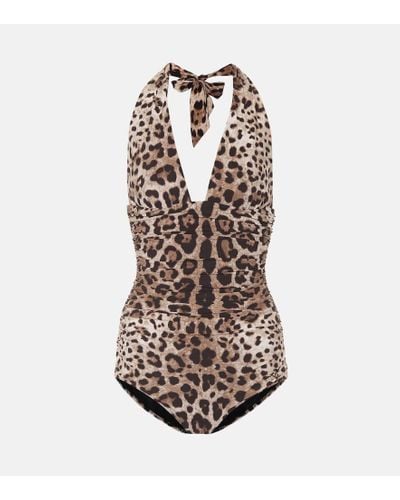 Dolce & Gabbana Bañador entero escotado con estampado de leopardo - Marrón