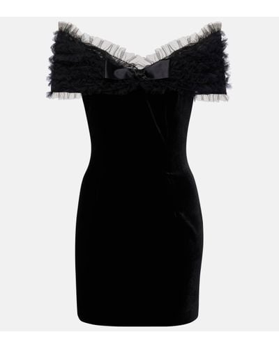 Alessandra Rich Off-shoulder Velvet And Tulle Minidress - Black