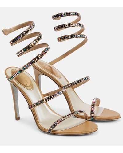 Rene Caovilla Cleo Sandal With Multicolour Crystals - Natural
