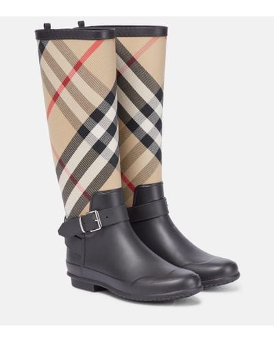 Burberry Strap Detail House Check And Rubber Rain Boots - Multicolor