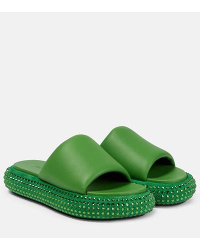 JW Anderson Embellished Leather Slides - Green
