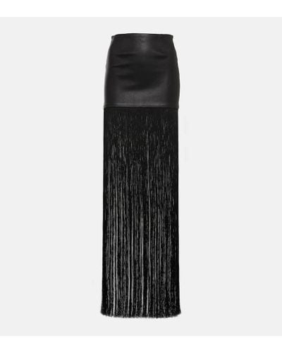 Stouls Shanghai Fringed Leather Maxi Skirt - Black