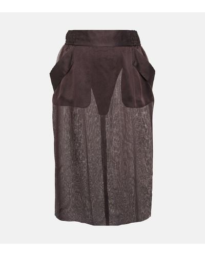 Saint Laurent Silk Muslin Pencil Skirt - Brown