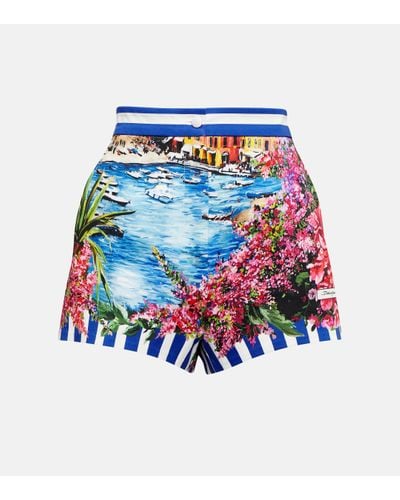 Dolce & Gabbana Portofino High-rise Printed Cotton Shorts - Blue