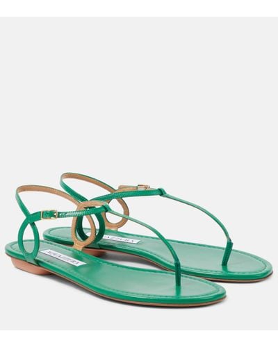 Aquazzura Almost Bare Leather Thong Sandals - Green