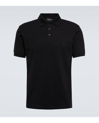 Giorgio Armani Cotton-blend Pique Polo Shirt - Black