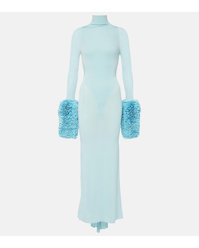 Alaïa Ruffled Turtleneck Maxi Dress - Blue