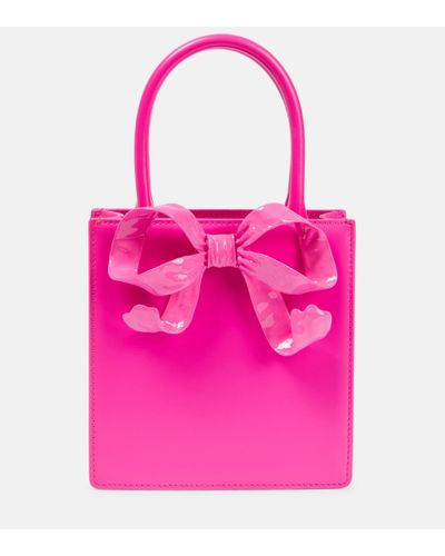 Self-Portrait The Bow Mini Leather Tote Bag - Pink