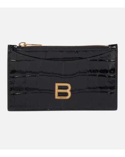 Balenciaga Hourglass Croc-effect Leather Card Holder - Black