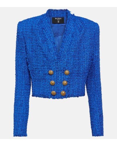 Balmain Blazer raccourci en tweed - Bleu