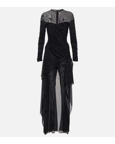 Mugler Draped Mesh Jumpsuit - Black