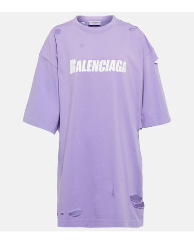 Balenciaga Logo Distressed Cotton T-shirt - Purple