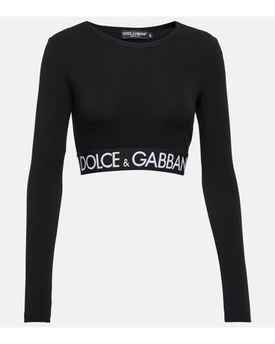 Dolce & Gabbana Top raccourci en coton melange a logo - Noir