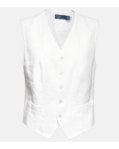 Polo Ralph Lauren V-neck Linen Waistcoat - White