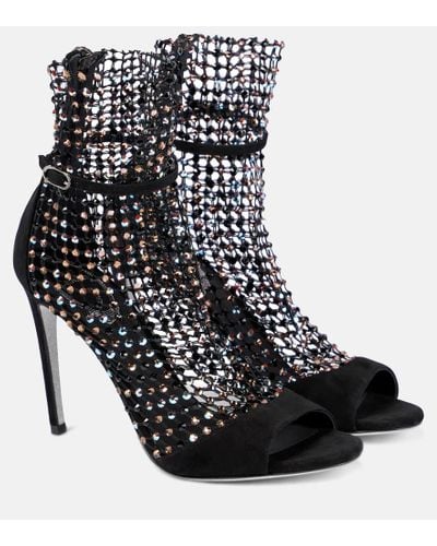 Rene Caovilla Galaxia Crystal-embellished Heeled Suede Sandals - Black